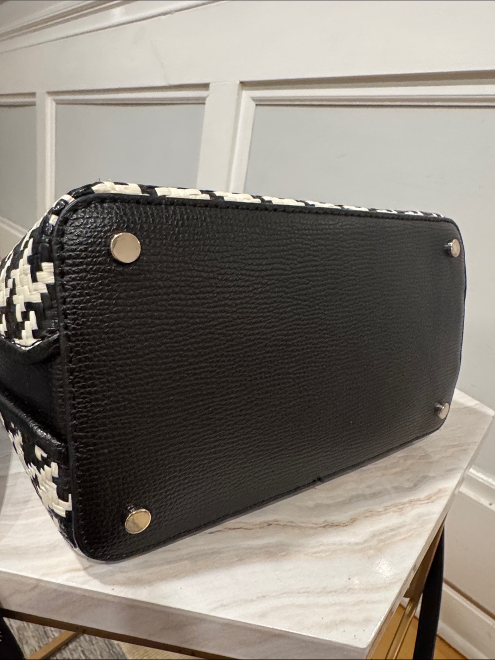 kate spade Bag Darcy Small Leather Black White Houndstooth Woven Crossbody - Picture 10 of 17
